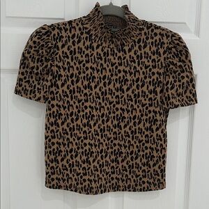 Zara Brown Leopard Print Button Down Shirt